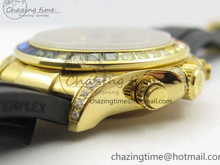 MiroTime 0124 Daytona 116589RBOW YG Rainbow Crystal BLF Best Edition Black Dial on Rubber Strap A EasyMatch 3238